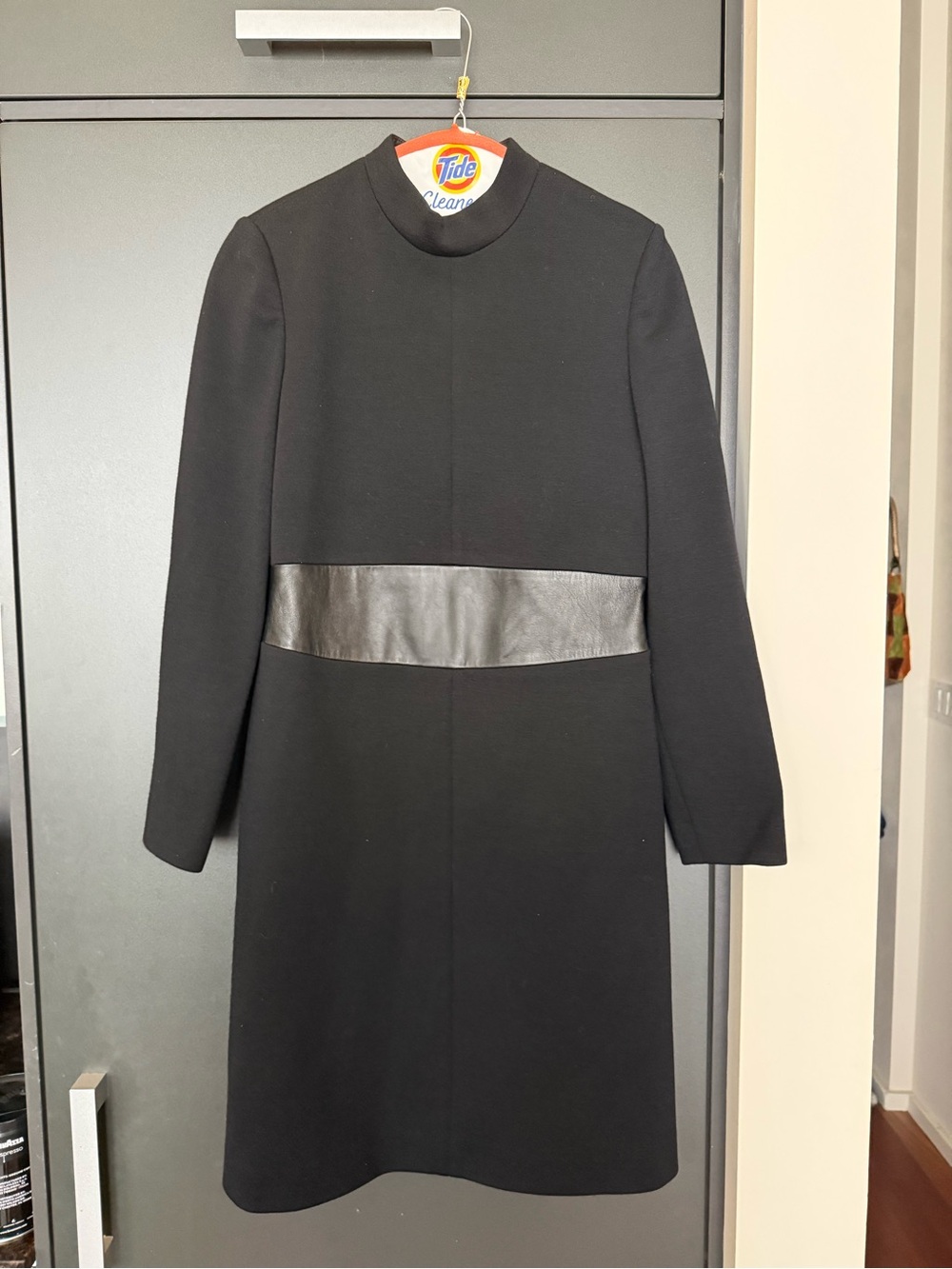 Loewe Midi Wool Long Sleeve Dress with Leather Waist